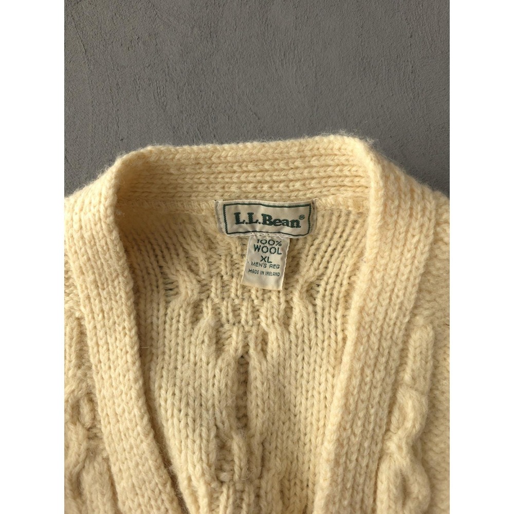 Vintage 1990s L.L. Bean Cable Knit Wool Heavyweight Cardigan Sweater XL Ireland - Picture 5 of 10